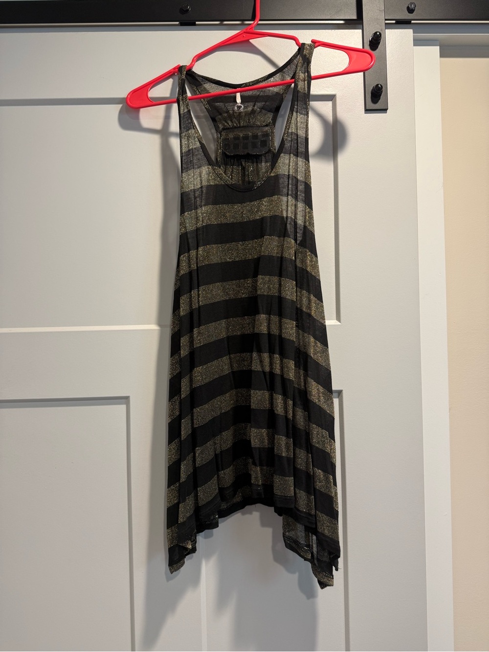 Robin K Black Dress with Metallic Gold Stripes